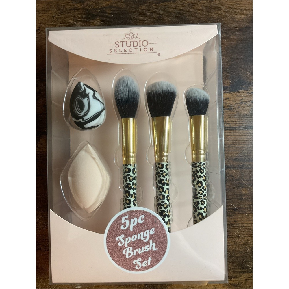 Brand New Studio Selection 5pc~Sponge Brush Set~Leopard Print/ Rose Gold‎ Gift